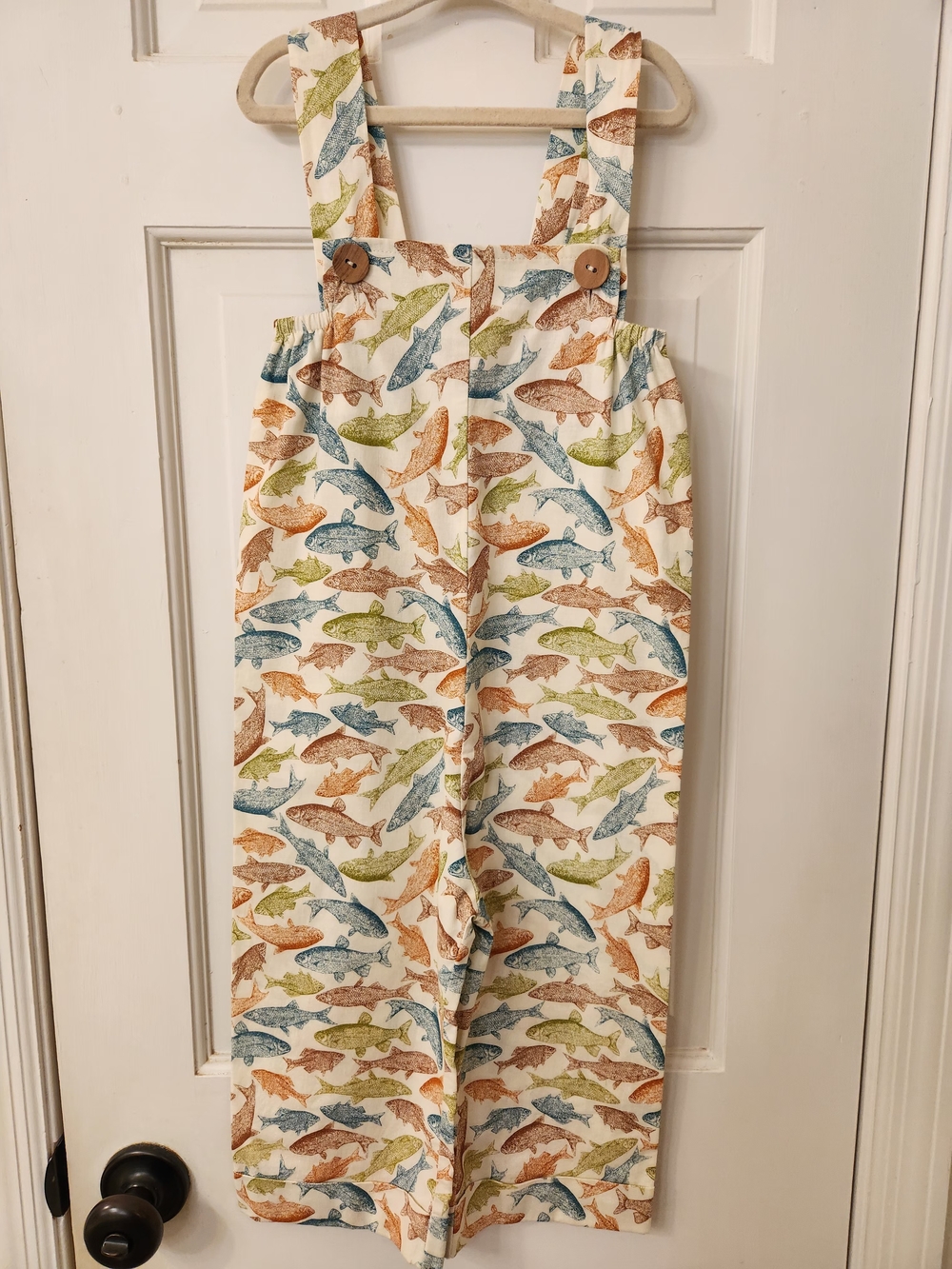 Colorful fish pattern cotton overalls